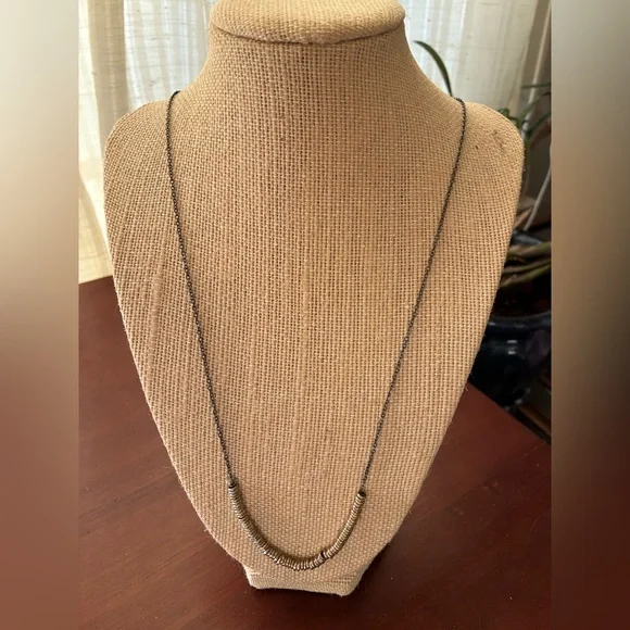 Banana Republic Gunmetal and Gold Tone Beaded Pendant Necklace - Picture 1 of 3